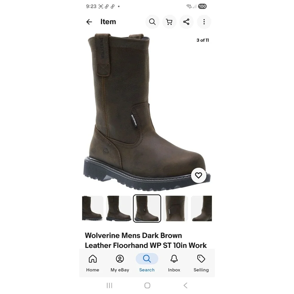 Wolverine‎ Mens Dark Brown Leather Floorhand Welly Work Boots Size 12
